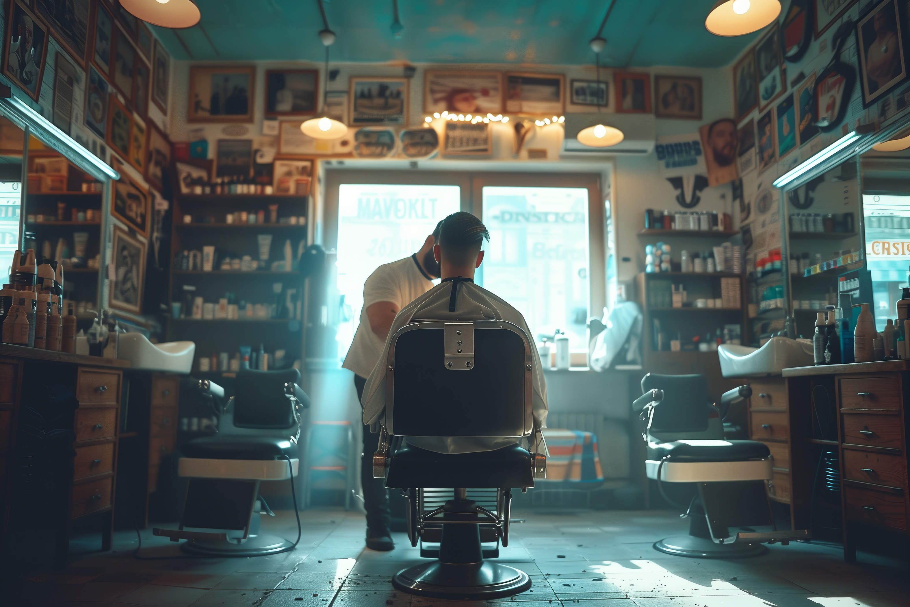 Man sitting in barber shop Man sitting in barber shop